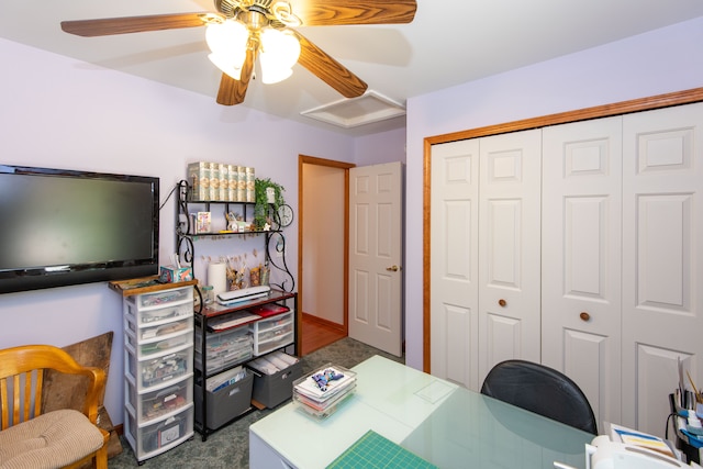 906 Village Dr, Davison, MI 48423 - home office with a ceiling fan