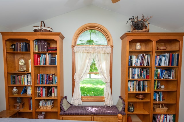 906 Village Dr, Davison, MI 48423 - living area with lofted ceiling and ceiling fan