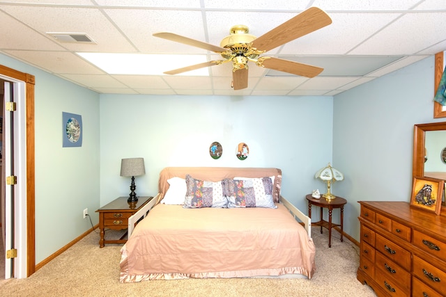 906 Village Dr, Davison, MI 48423 - bedroom featuring carpet flooring, a drop ceiling, baseboards, and ceiling fan