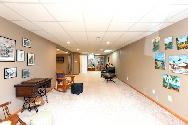 906 Village Dr, Davison, MI 48423 - living area with recessed lighting, baseboards, carpet, and a drop ceiling