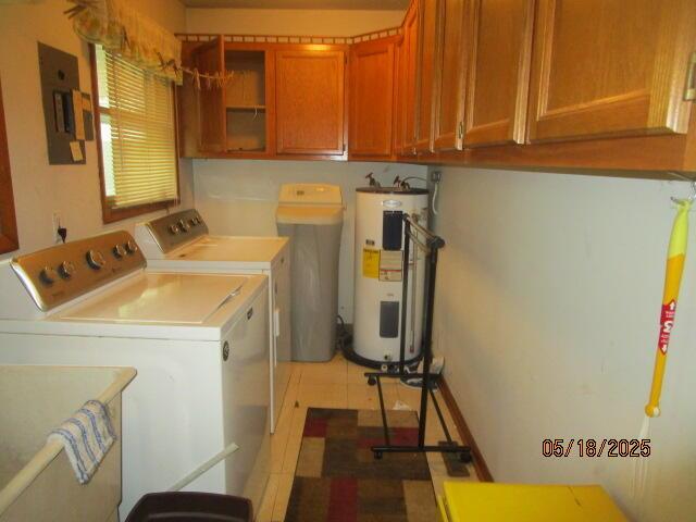 260 W Saint Joseph St, Coloma, MI 49038 - washroom with electric water heater, washer and clothes dryer, cabinet space, and electric panel