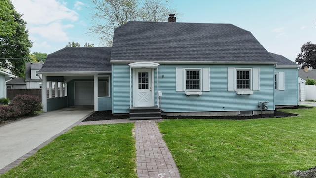 6 Congress Ct Unit D, Saginaw, MI 48602 - view of front of home featuring a chimney, driveway, a front lawn, and a shingled roof