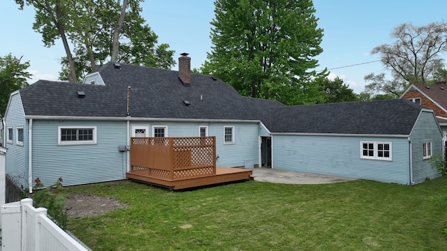 6 Congress Ct Unit D, Saginaw, MI 48602 - rear view of property with a wooden deck, a chimney, roof with shingles, and a patio