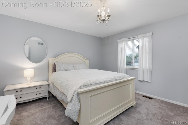 4470 Coastal Pkwy, White Lake, MI 48386 - bedroom featuring carpet floors, a chandelier, and baseboards