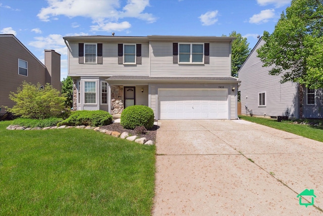 7458 Knollwood Dr, Ypsilanti, MI 48197 - view of front of home featuring an attached garage, driveway, a front yard, and stone siding