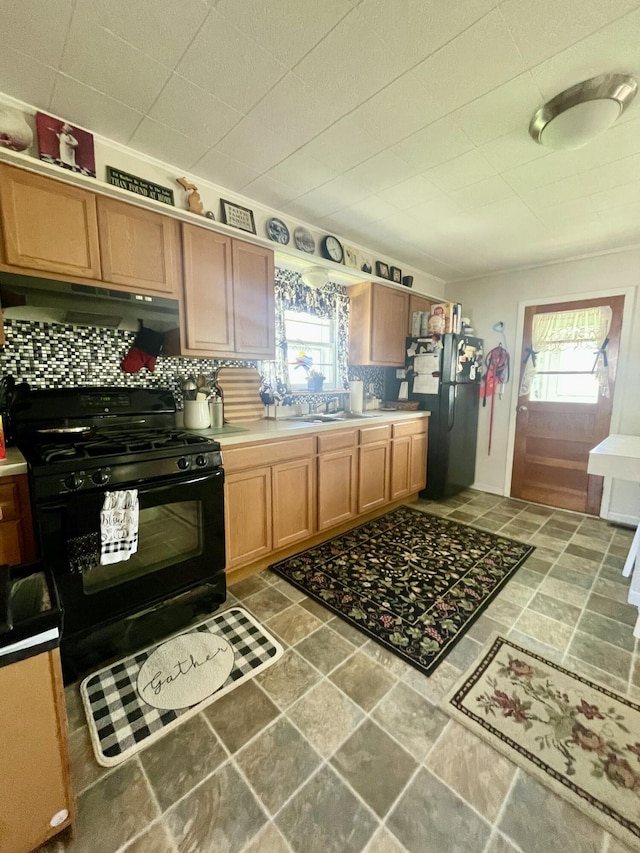 404 W Court St, Ludington, MI 49431 - kitchen with black appliances, under cabinet range hood, plenty of natural light, and light countertops