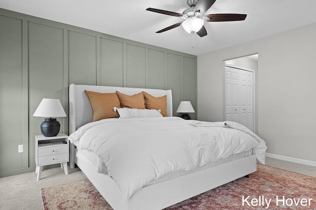 3514 River Run St, Wyoming, MI 49418 - bedroom with a decorative wall, a ceiling fan, light colored carpet, and baseboards