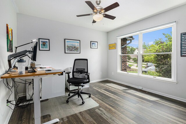 1817 High Pointe Ln, Ann Arbor, MI 48108 - office space with wood finished floors, baseboards, and a ceiling fan