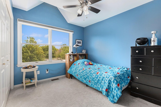 1817 High Pointe Ln, Ann Arbor, MI 48108 - bedroom with carpet, lofted ceiling, baseboards, and ceiling fan
