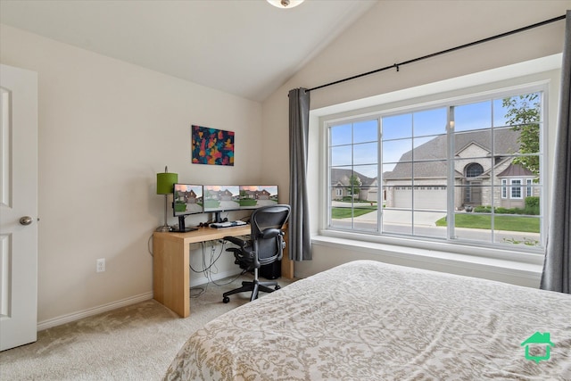 5104 Hawkseye Trce, Warren, MI 48092 - carpeted bedroom with multiple windows, vaulted ceiling, and baseboards