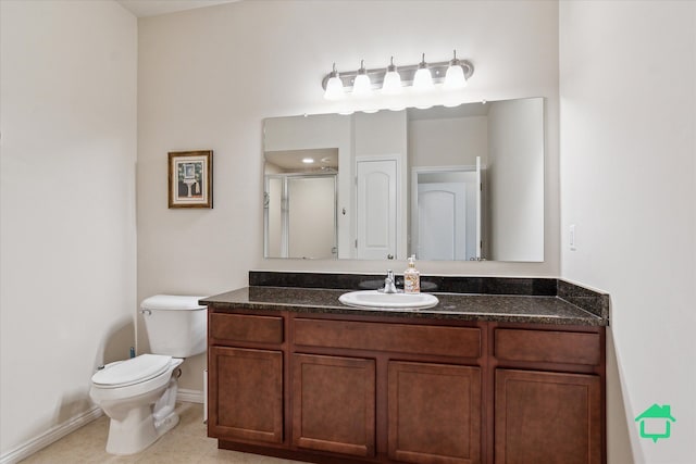 5104 Hawkseye Trce, Warren, MI 48092 - full bathroom featuring baseboards, tile patterned floors, toilet, vanity, and a shower stall