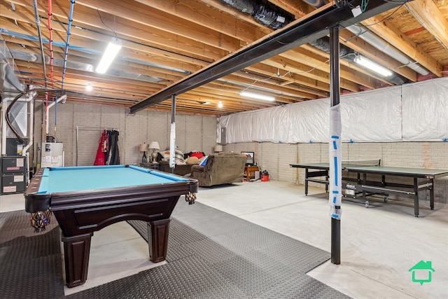 5104 Hawkseye Trce, Warren, MI 48092 - game room with gas water heater, concrete floors, pool table, and heating unit