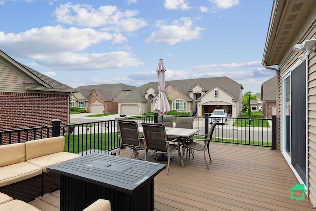 5104 Hawkseye Trce, Warren, MI 48092 - wooden deck featuring an outdoor hangout area, a residential view, and outdoor dining area