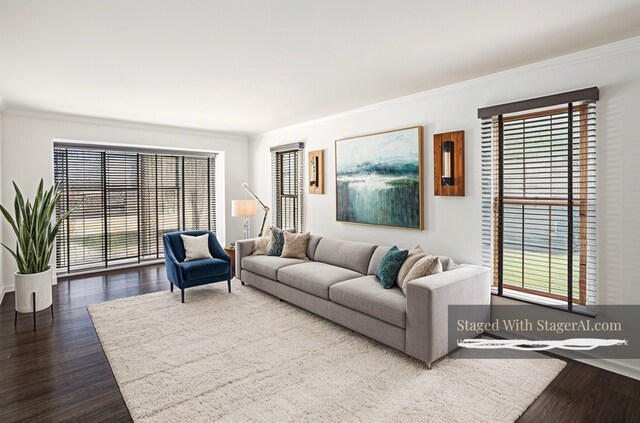 3331 Salem Ct, Rochester Hills, MI 48306 - living area featuring plenty of natural light, dark wood-style flooring, crown molding, and baseboards