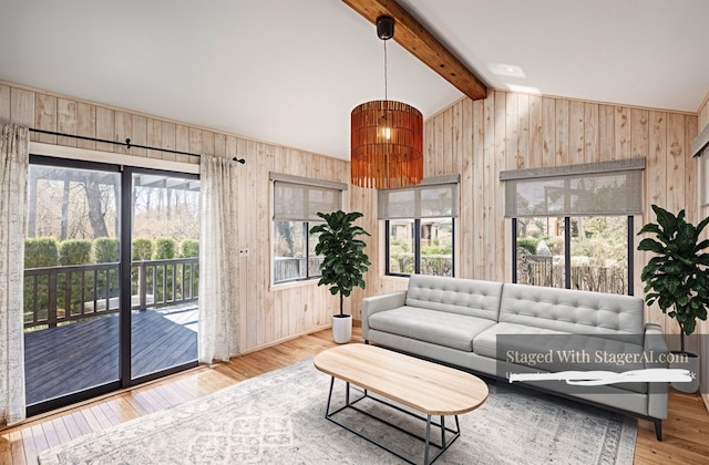 3331 Salem Ct, Rochester Hills, MI 48306 - living room featuring wooden walls, hardwood / wood-style floors, and plenty of natural light