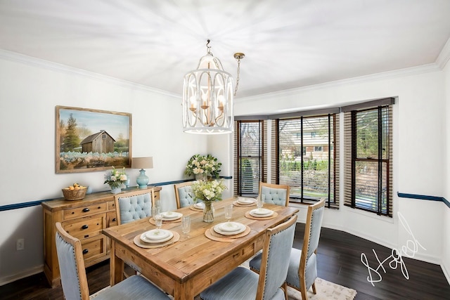 3331 Salem Ct, Rochester Hills, MI 48306 - dining space with ornamental molding, a chandelier, dark wood-type flooring, and baseboards