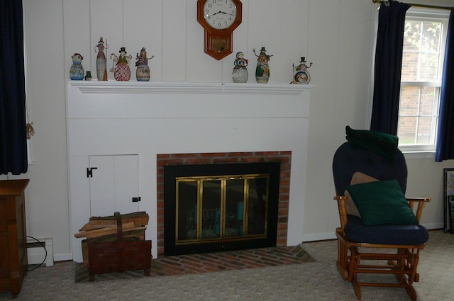 466 Salem Dr, Jonesville, MI 49250 - detailed view of a brick fireplace and carpet flooring
