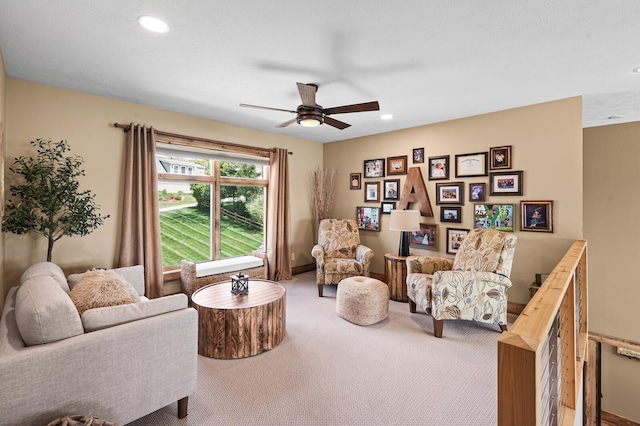 9861 W Doyle Dr, Mecosta, MI 49332 - carpeted living area with a ceiling fan and recessed lighting