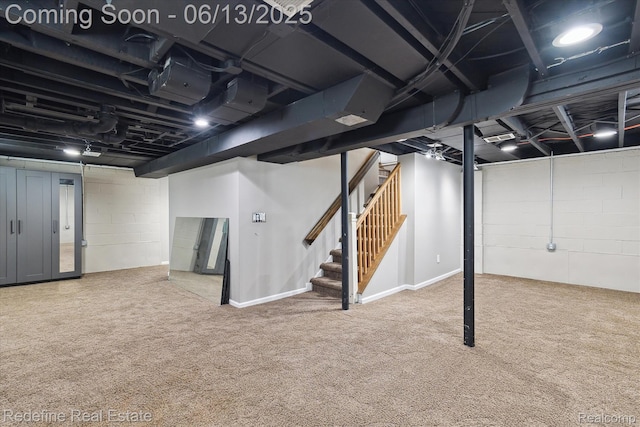 1976 Bacon Ave, Berkley, MI 48072 - finished basement with stairs, carpet floors, and concrete block wall