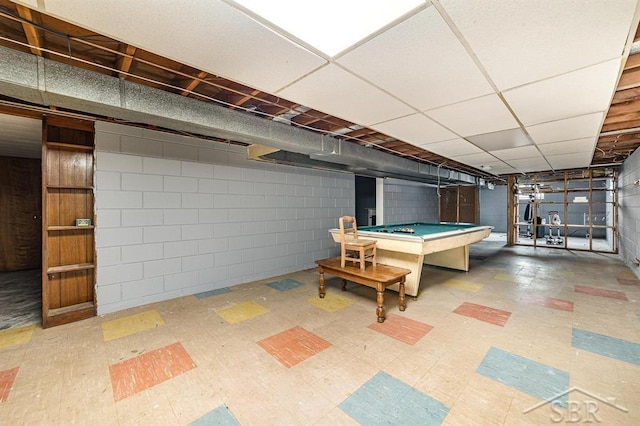 4215 Washington St, Midland, MI 48642 - game room featuring tile patterned floors, billiards table, and a paneled ceiling