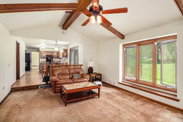 41925 Waterwheel Rd, Northville, MI 48168 - living room with a ceiling fan and light carpet