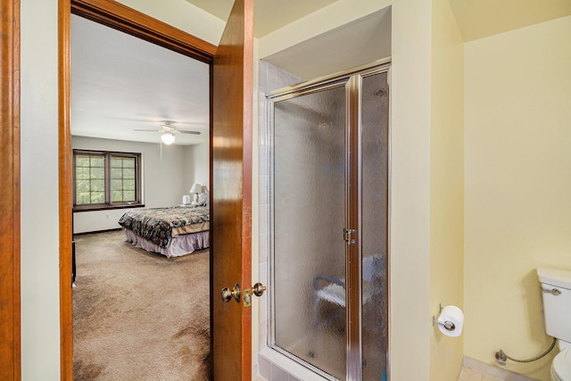41925 Waterwheel Rd, Northville, MI 48168 - bathroom featuring ensuite bathroom, a shower stall, and ceiling fan