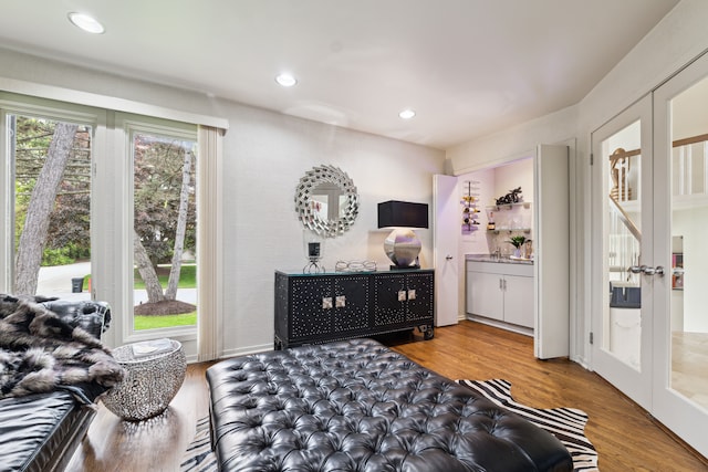 4749 Tara, West Bloomfield, MI 48323 - bedroom featuring wood finished floors, recessed lighting, a sink, and french doors