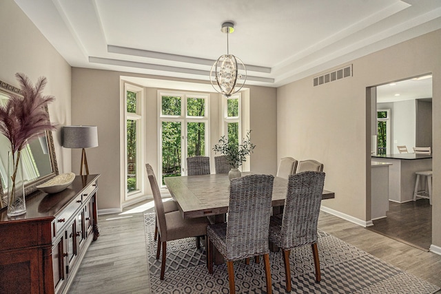 4804 Eagle Springs Ct, Clarkston, MI 48348 - dining room with a raised ceiling, a chandelier, wood finished floors, and baseboards