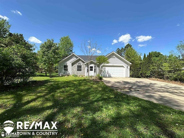 1208 Turrill Rd, Lapeer, MI 48446 - ranch-style home with an attached garage, driveway, and a front lawn