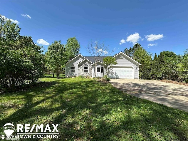 1208 Turrill Rd, Lapeer, MI 48446 - ranch-style home featuring a garage, driveway, and a front lawn