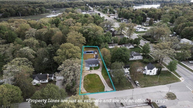 45 E Beech St, Fruitport, MI 49415 - aerial overview of property's location featuring property boundaries highlighted and a forest