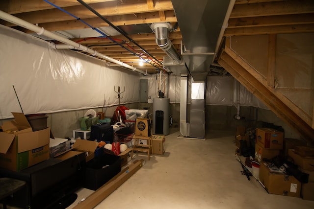 1226 E Bernhard Ave, Hazel Park, MI 48030 - unfinished basement featuring water heater, heating unit, and electric panel
