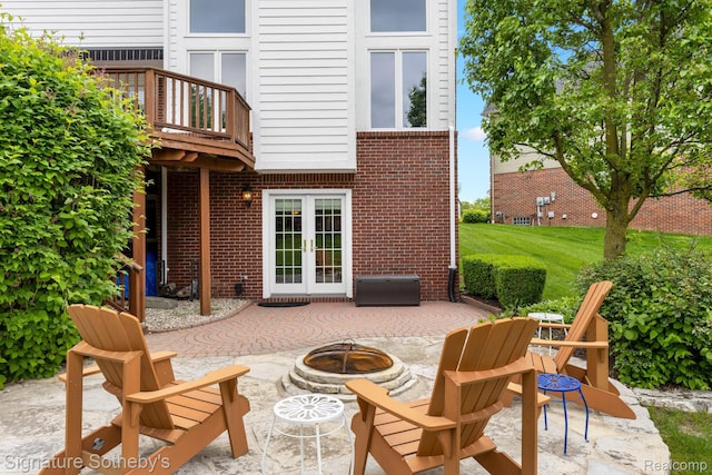 615 Appoline Ct, Rochester, MI 48307 - view of patio / terrace with a fire pit, french doors, and a balcony