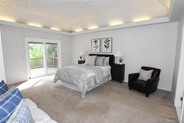 8342 Islandview Ct, Brighton, MI 48114 - carpeted bedroom with access to outside, a raised ceiling, and baseboards