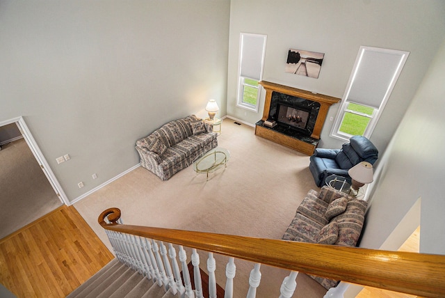 4024 Hosner Rd, Metamora, MI 48455 - living area with a fireplace, carpet, and baseboards