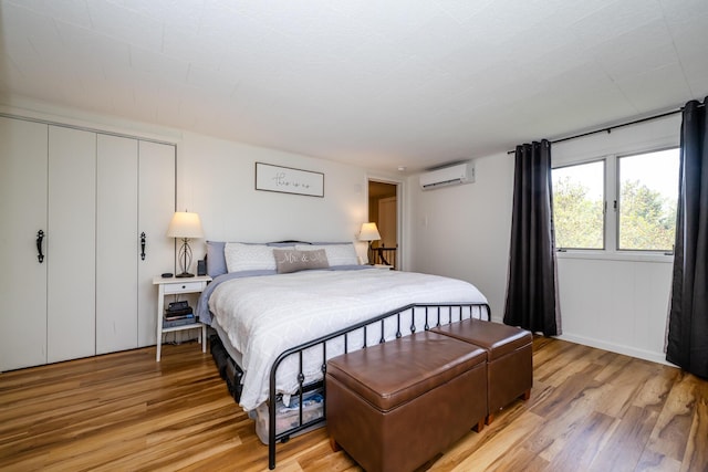 5915 S Pipestone Rd, Eau Claire, MI 49111 - bedroom with light wood-type flooring, a wall unit AC, and a closet