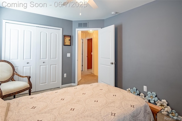 791 Glen Meadows Dr, South Lyon, MI 48178 - bedroom with light carpet, a closet, baseboards, and a ceiling fan