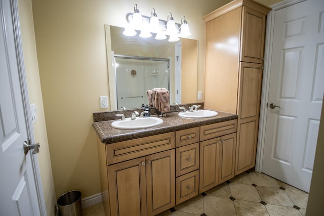13496 S Horrell Rd, Fenton, MI 48430 - bathroom with a stall shower, double vanity, and tile patterned flooring