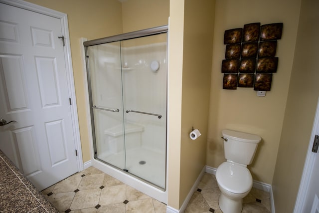13496 S Horrell Rd, Fenton, MI 48430 - full bathroom with a shower stall, tile patterned floors, baseboards, and toilet