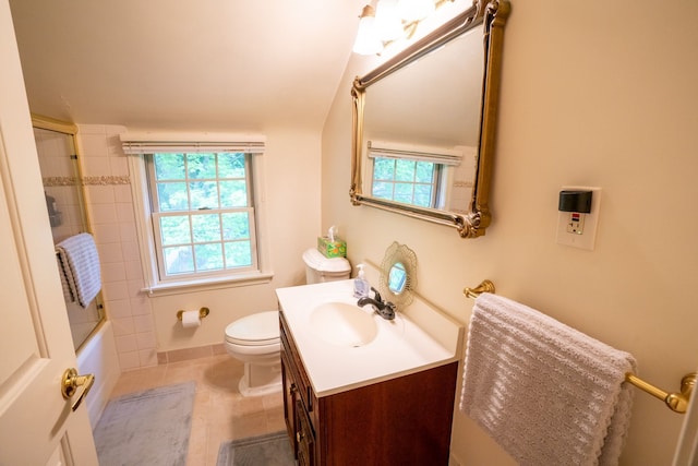 2366 Grange Rd, Trenton, MI 48183 - bathroom with vanity, toilet, tile patterned floors, and enclosed tub / shower combo