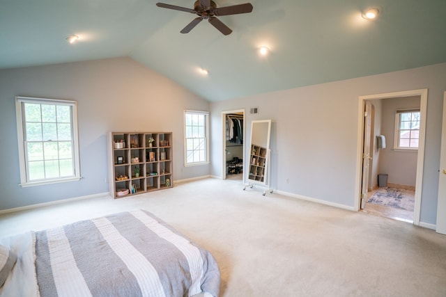 2366 Grange Rd, Trenton, MI 48183 - bedroom featuring vaulted ceiling, multiple windows, light carpet, and baseboards