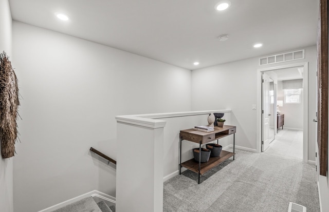 4082 Nottingham Cir, Clarkston, MI 48346 - corridor with an upstairs landing, recessed lighting, carpet flooring, and baseboards