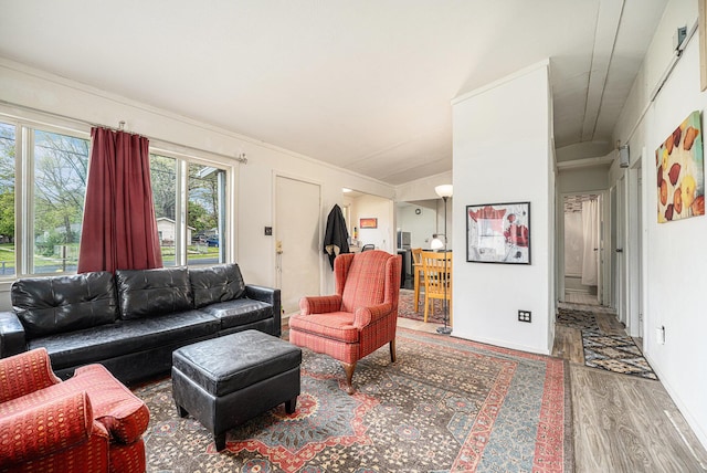 living room with wood finished floors and baseboards