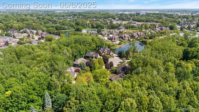 53629 Wayburn Ct, Utica, MI 48315 - aerial overview of property's location featuring a heavily wooded area, nearby suburban area, and a nearby body of water