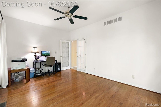 53629 Wayburn Ct, Utica, MI 48315 - home office with ceiling fan, wood finished floors, and baseboards