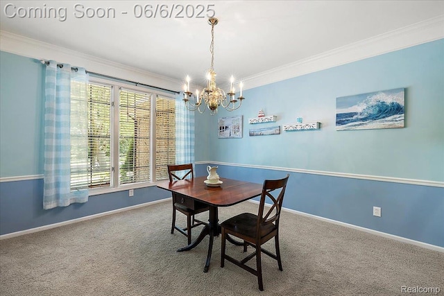 53629 Wayburn Ct, Utica, MI 48315 - carpeted dining room with a chandelier, ornamental molding, and baseboards