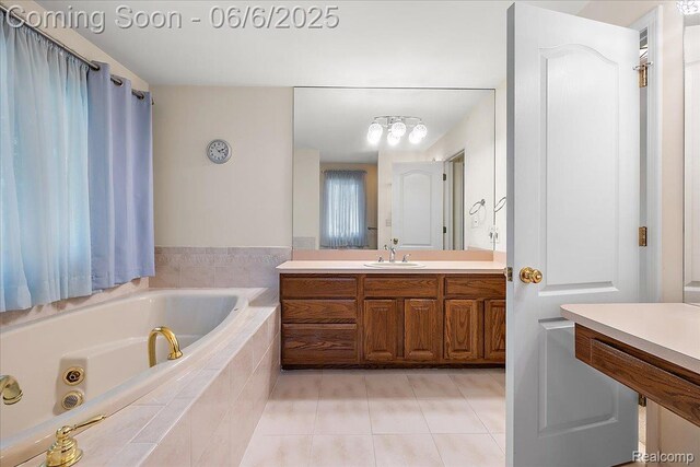53629 Wayburn Ct, Utica, MI 48315 - bathroom with vanity, a whirlpool tub, and tile patterned flooring