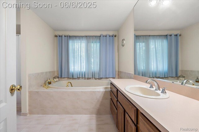 53629 Wayburn Ct, Utica, MI 48315 - full bathroom featuring a garden tub, vanity, and tile patterned flooring