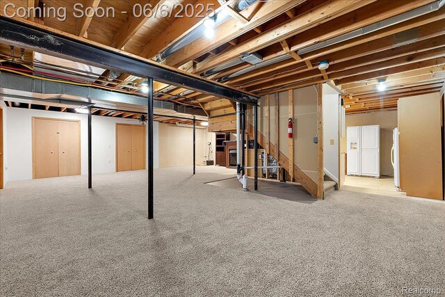 53629 Wayburn Ct, Utica, MI 48315 - unfinished basement with stairway and carpet flooring