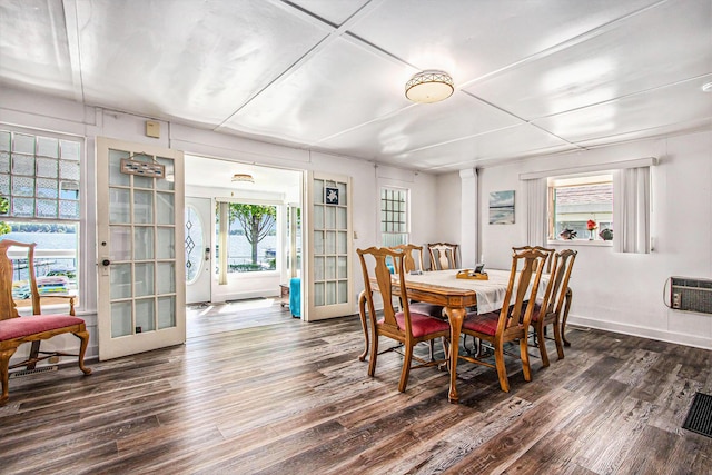 61564 Park St, Cassopolis, MI 49031 - dining space featuring dark wood-type flooring and heating unit